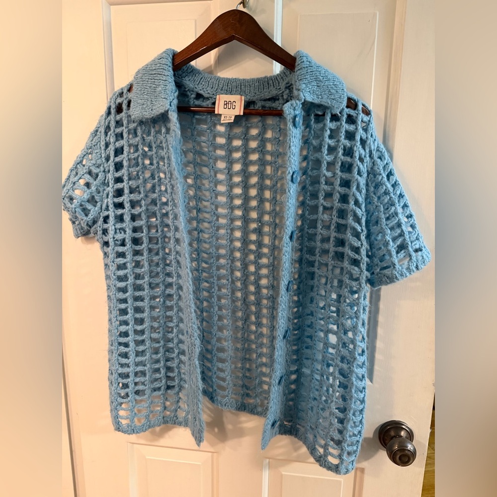 BDG Sky Blue Open Knit Cardigan
